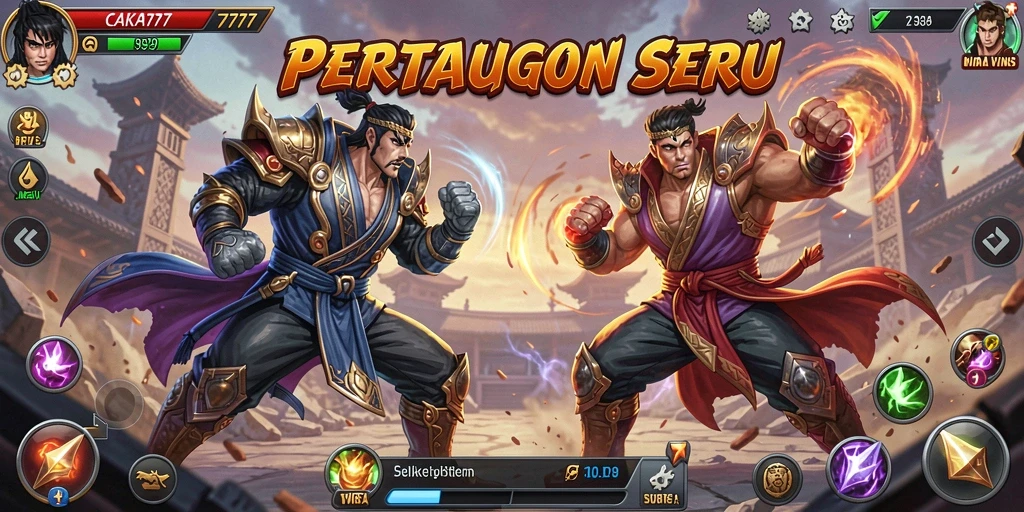 Screenshot CAKRA777 menampilkan pertarungan intens antara karakter dengan kombinasi serangan yang menakjubkan.