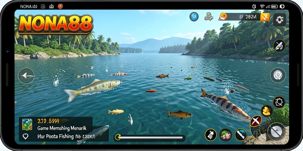 Screenshot gameplay <strong>NONA88</strong> menunjukkan momen memancing yang mendebarkan.