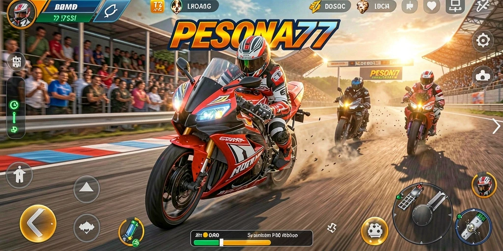 Screenshot PESONA77 menampilkan aksi balap motor yang mendebarkan.