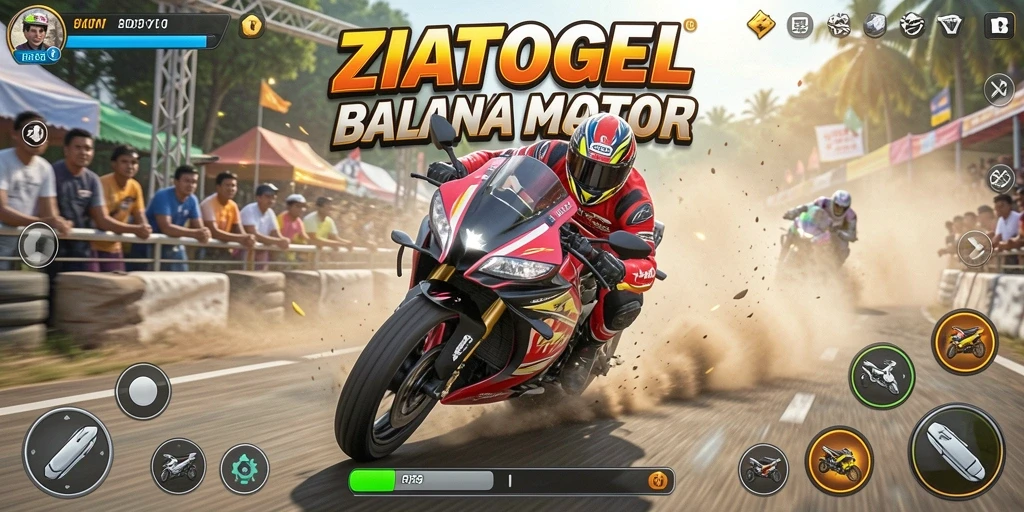 Tampilan gameplay balapan motor yang mendebarkan dan realistis.